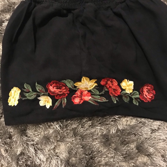 Black Romper Shorts with Roses! - Picture 3 of 3